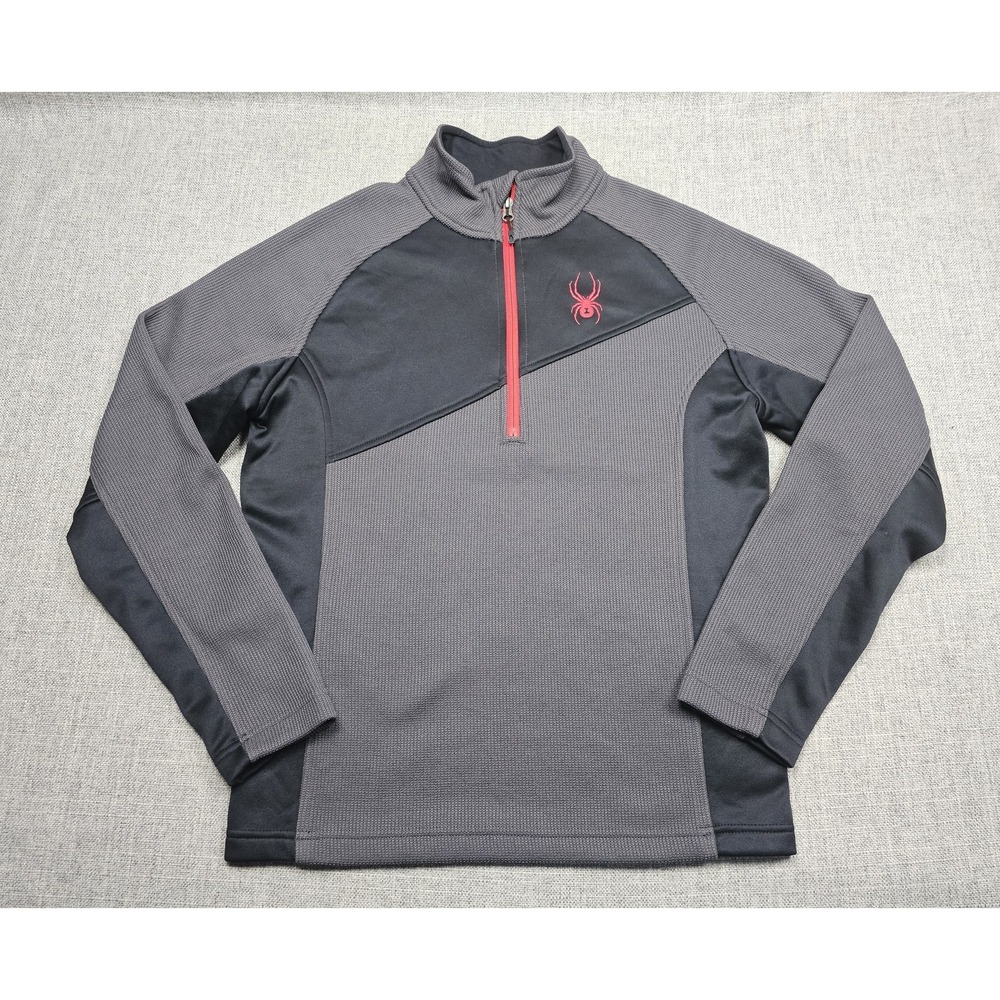 Spyder Pullover Sweater Mens Small Gray Black Half Zip Fleece Athletic Outdoors